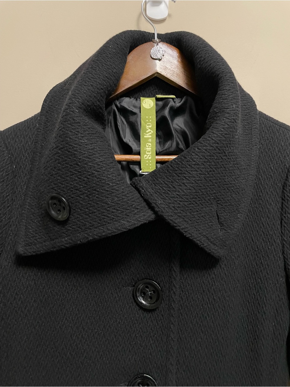 Soia & Kyo Black Belted Wool Coat Women’s Large - Picture 5 of 11